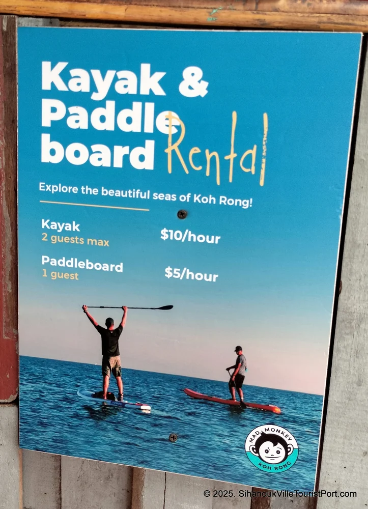 kayak and paddle board rental on Koh Rong Island in Cambodia.