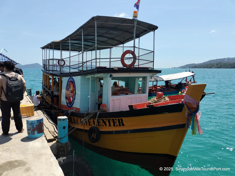 dive boat on Koh Rong Island in Cambodia.