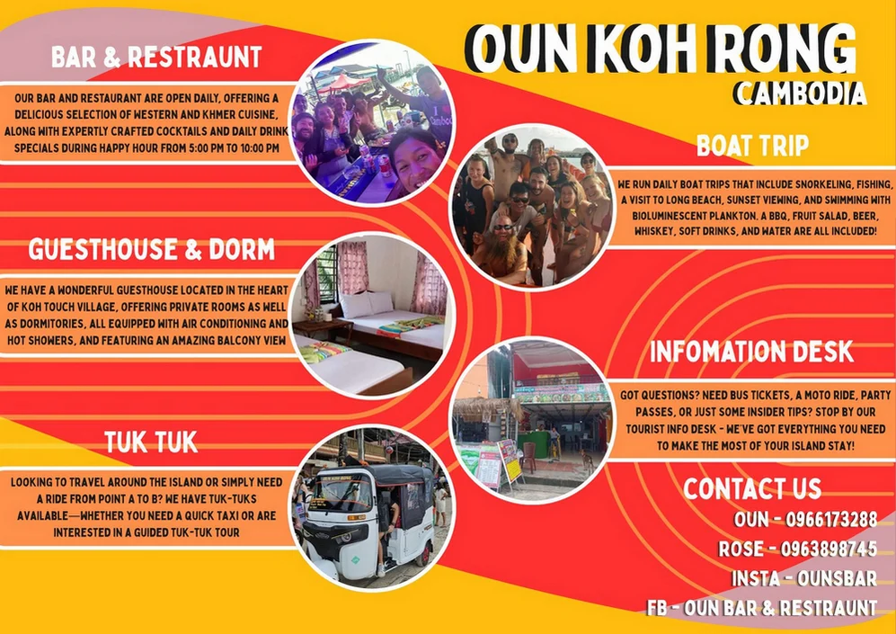 Oun Koh Rong Boat trip on Koh Rong Island in Cambodia.