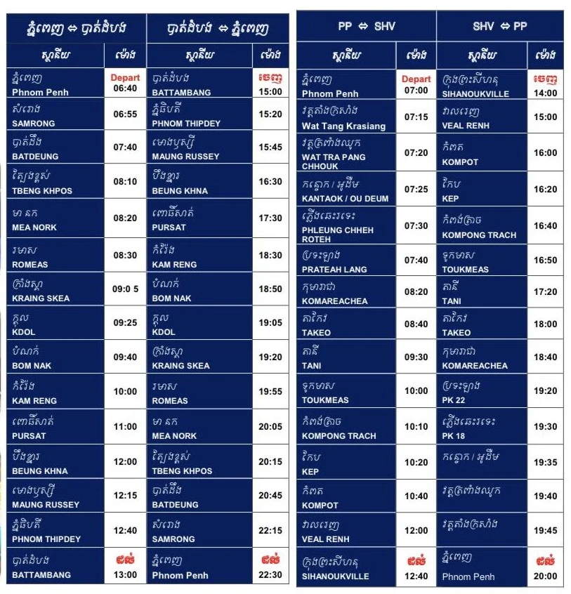 train schedule to and from sihanoukville