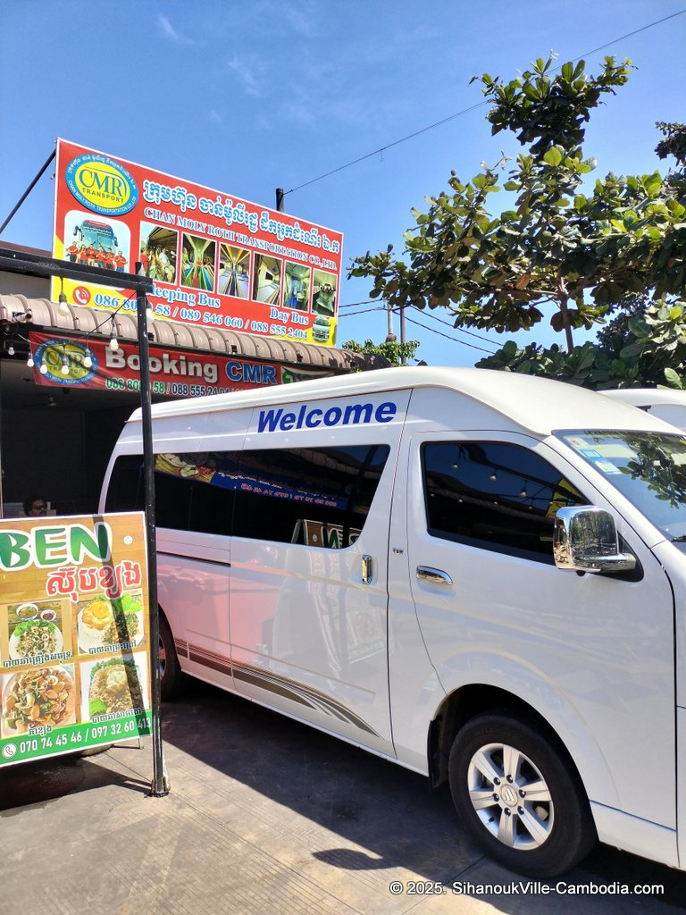 CMR Chan Moly Roth Transport bus at the SihanoukVille Tourist Port.