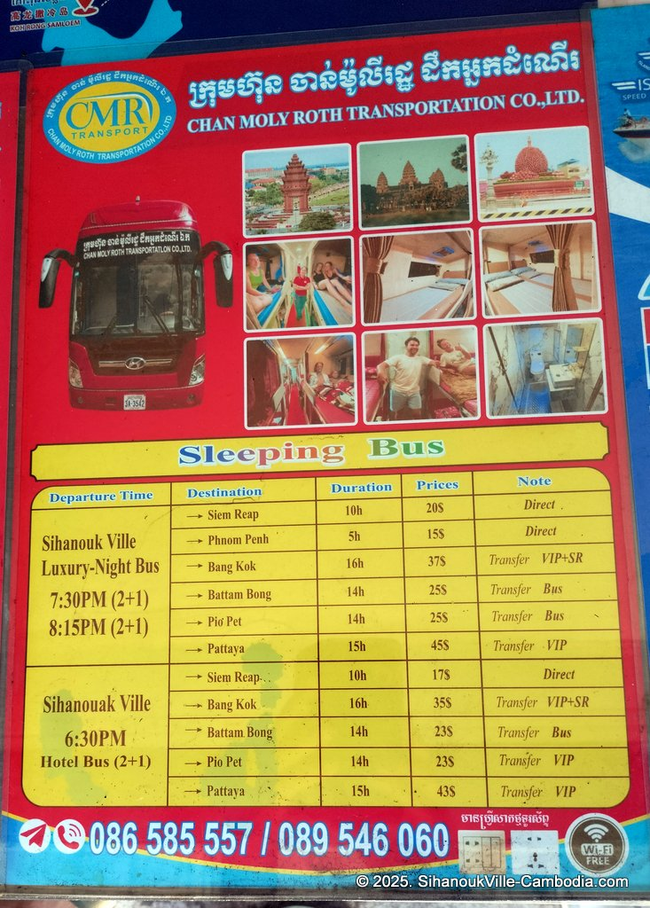 CMR Chan Moly Roth Transport bus at the SihanoukVille Tourist Port.