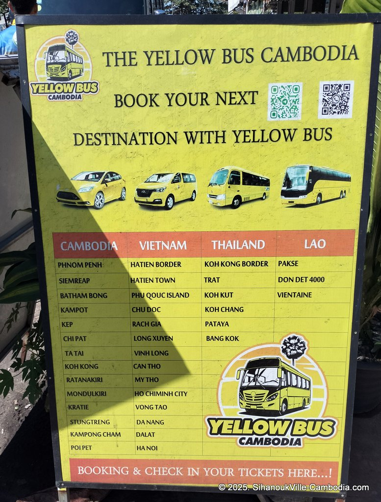 Yellow bus cambodia at the SihanoukVille Tourist Port.