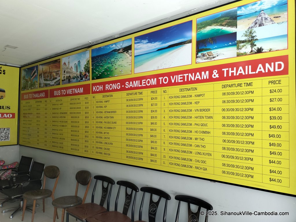 Yellow bus cambodia at the SihanoukVille Tourist Port.