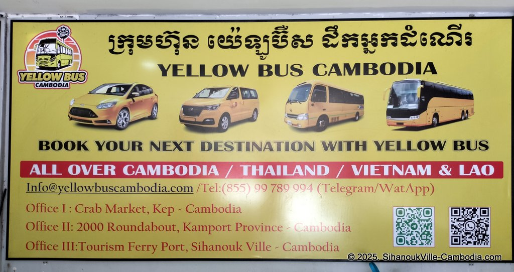 Yellow bus cambodia at the SihanoukVille Tourist Port.