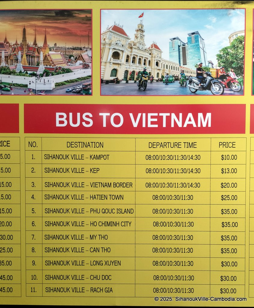 Yellow bus at the SihanoukVille Tourist Port.