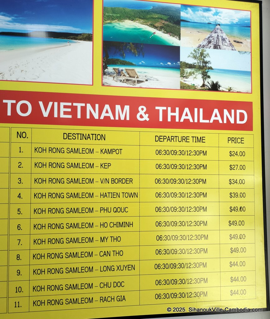 Yellow bus at the SihanoukVille Tourist Port.