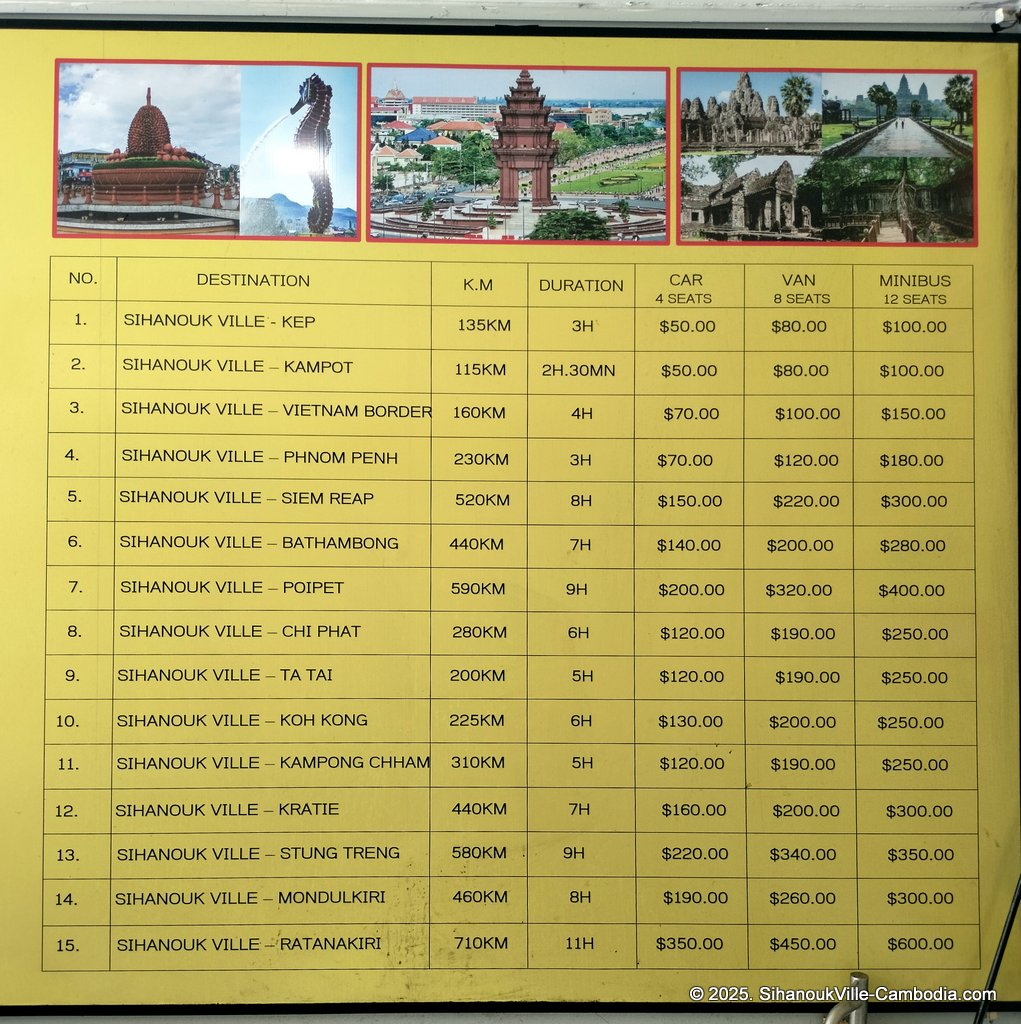 Yellow bus at the SihanoukVille Tourist Port.