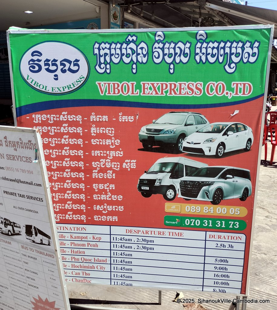 vibol express bus at the SihanoukVille Tourist Port.