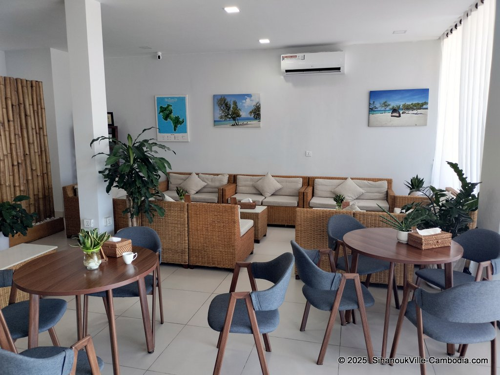 The Royal Sands waiting lounge at the sihanoukville tourist port