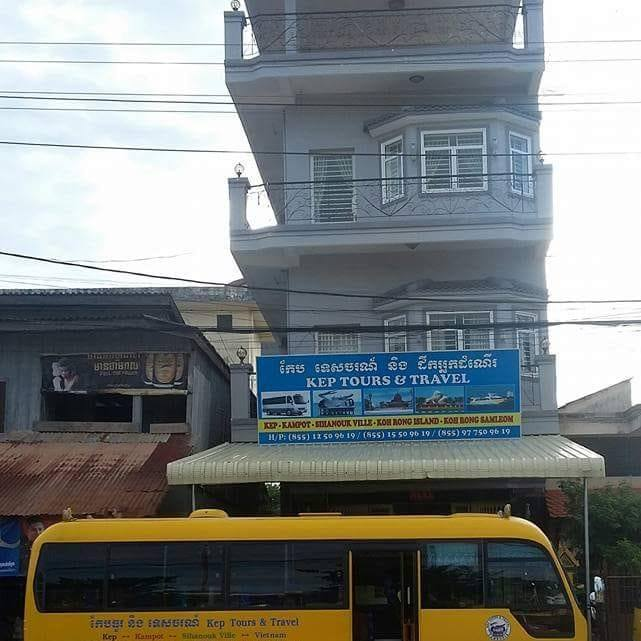 Kampot Transport Services bus at the SihanoukVille Tourist Port.