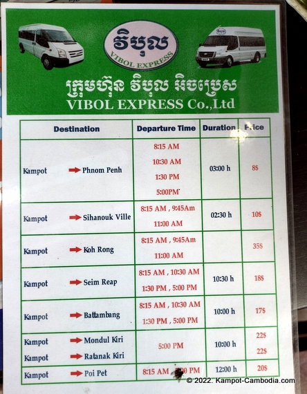 vibol express bus at the SihanoukVille Tourist Port.