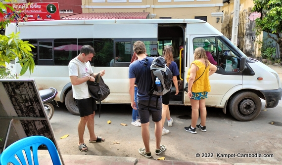 vibol express bus at the SihanoukVille Tourist Port.