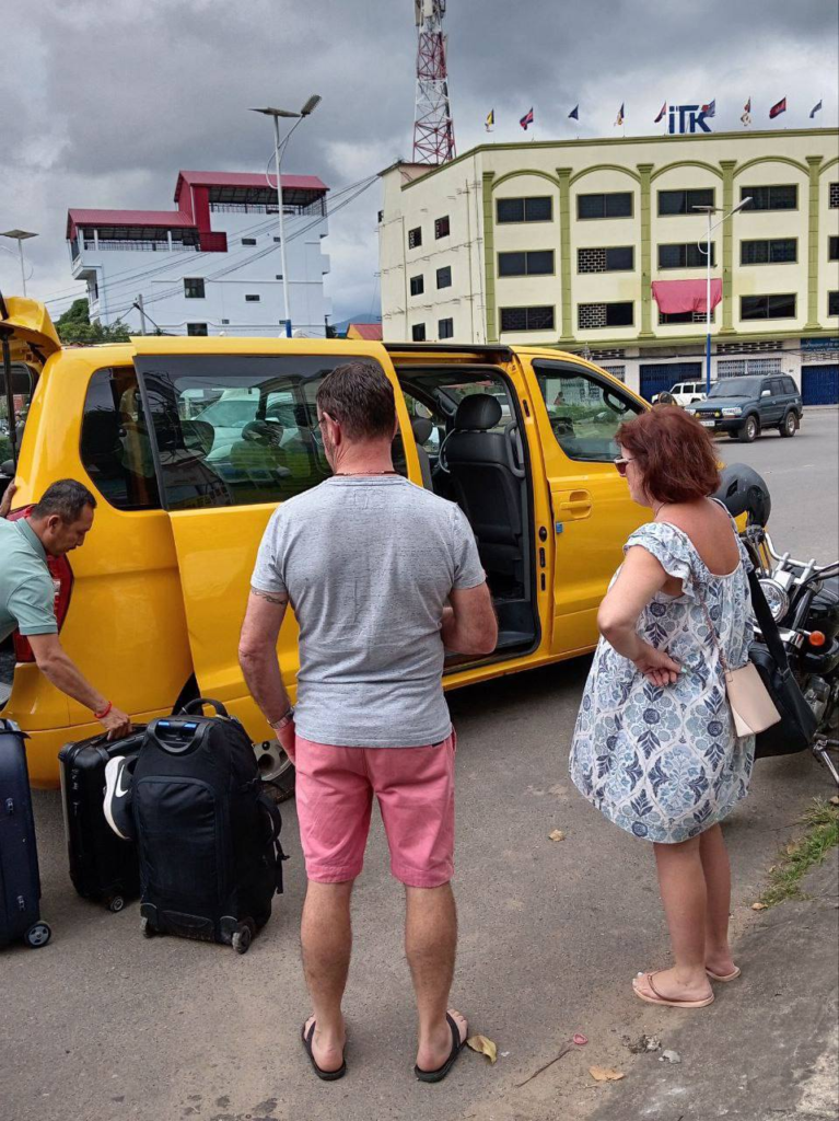 Yellow bus cambodia at the SihanoukVille Tourist Port.