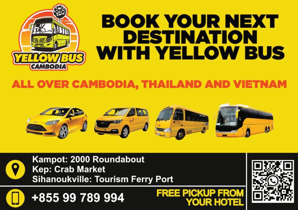 Yellow bus cambodia at the SihanoukVille Tourist Port.